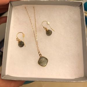 Necklace Earrings Set Green Stone